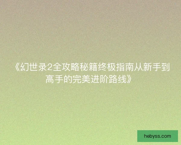 《幻世录2全攻略秘籍终极指南从新手到高手的完美进阶路线》